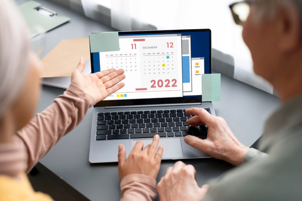 Shared Google Calendar displayed on phone and laptop for remote family use